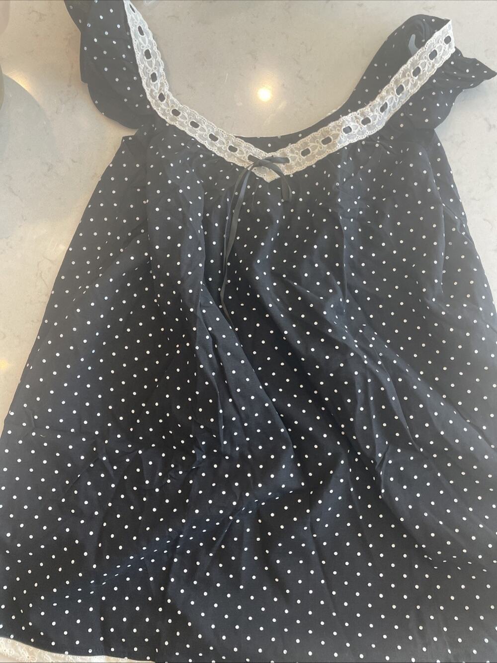 New! Cider Black and White Polka Dot Baby doll Sundress Women's Dress Size M